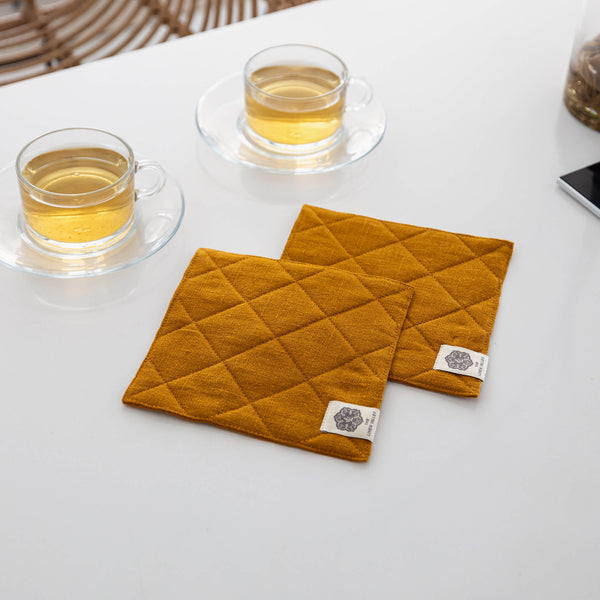 Natural Linen Square Coasters Set