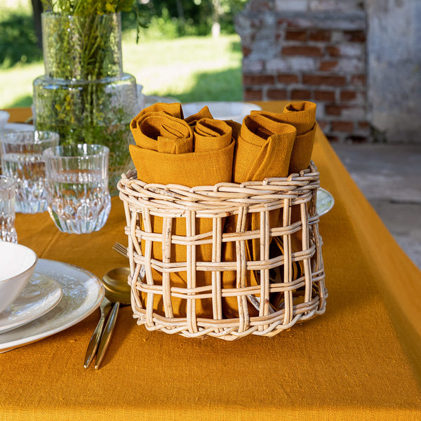 Introducing our amber yellow linen napkins set, designed to elevate your dining experience with a touch of warmth and charm. Crafted with care, these napkins are the perfect companions for your culinary adventures.