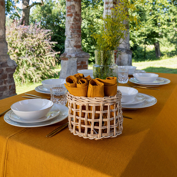 Introducing our amber yellow linen napkins set, designed to elevate your dining experience with a touch of warmth and charm. Crafted with care, these napkins are the perfect companions for your culinary adventures.