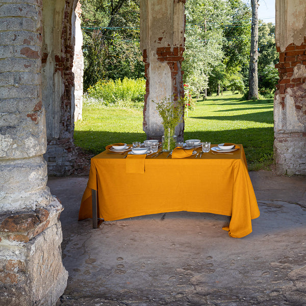 Amber yellow linen tablecloth would give your dining area a new character and style. Our linen tablecloths are made from the highest quality European linen and are designed for a long lasting.