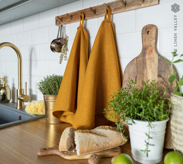 Amber Yellow Linen Towels (2 Pcs)