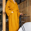 Immerse yourself in our amber yellow linen bathrobe and enjoy the exceptional comfort and elegance, breathability of natural linen. Our linen bathrobe is designed and crafted with exceptional attention to detail, fabric and long-lasting practicality.