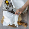 The linen bread bag is made of natural linen, so all the good qualities of linen, such as breathability and moisture permeability, serve to ensure maximum freshness of the bread. The bread bag is designed to be tied with a drawstring, which also helps to preserve all good qualities of the bread.