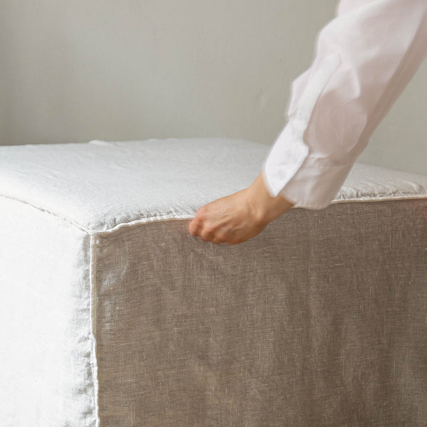 Introducing our new antique white linen ottoman cover – the ultimate solution for giving your ottoman a fresh look and upgrading your interior effortlessly.