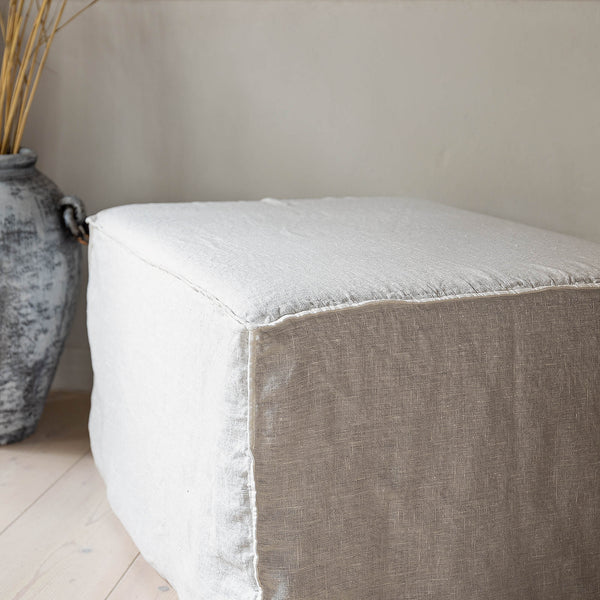 Introducing our new antique white linen ottoman cover – the ultimate solution for giving your ottoman a fresh look and upgrading your interior effortlessly.