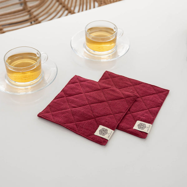 Natural Linen Square Coasters Set