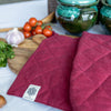 Crafted with care, these burgundy red linen oven mitten sets are the perfect companions for your culinary adventures.