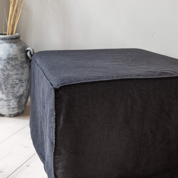 Our new black linen ottoman cover – the ultimate solution for giving your ottoman a fresh look and upgrading your interior effortlessly. Crafted with care, our ottoman cover is made from high quality linens, available in a range of colours.