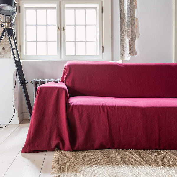Burgundy red colour for your couch cover not only offers protection but also brings a timeless elegance to your home interior. Linen, known for its strength, is an excellent material choice for safeguarding your sofa against regular wear and tear.