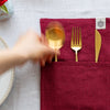 Burgundy red linen cutlery holder will make your table setting look neat and tidy. Decorative cutlery pouch can be paired with table napkins or other table linens, mixed or matched.
