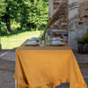 Listen to your wishes and dreams and give your dining area a new character with our cinnamon linen tablecloth with ruffles in an easy and stylish way. Our linen tablecloths are made from high quality natural linen and are designed to last you a long.