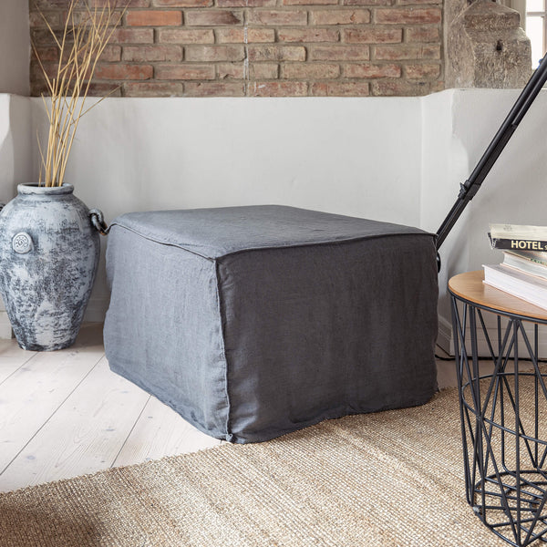 Introducing our new charcoal grey linen ottoman cover – the ultimate solution for giving your ottoman a fresh look and upgrading your interior effortlessly. Crafted with care, our ottoman cover is made from high-quality linens.