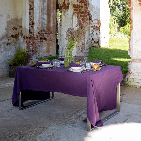 Deep purple linen tablecloth would give your dining area a new character and style. Our linen tablecloths are made from the highest quality European linen and are designed for a long lasting.