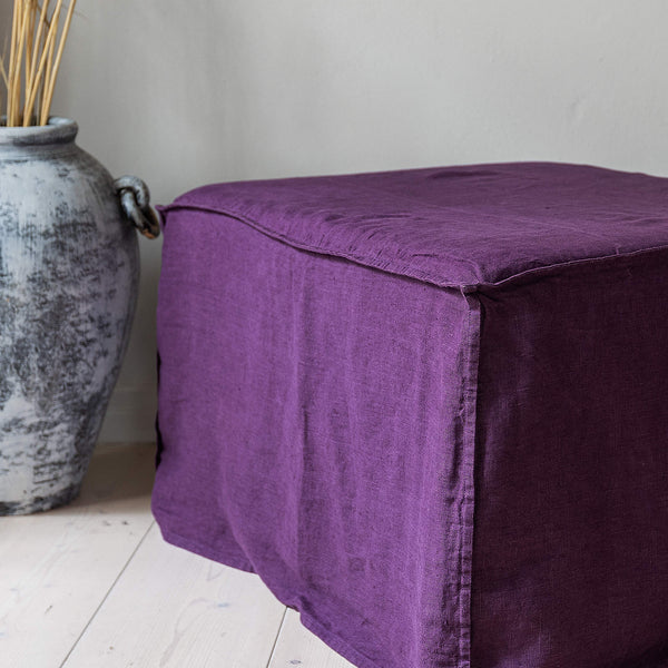 Introducing our new deep purple linen ottoman cover – the ultimate solution for giving your ottoman a fresh look and upgrading your interior effortlessly.