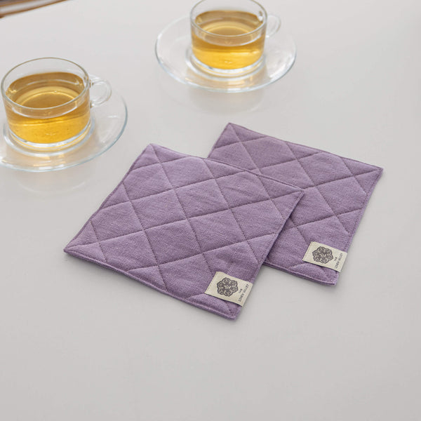 Natural Linen Square Coasters Set