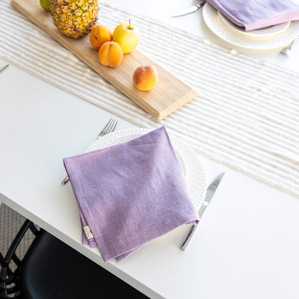 Introducing our light lilac linen napkins set, designed to elevate your dining experience with a touch of warmth and charm. Crafted with care, these napkins are the perfect companions for your culinary adventures.