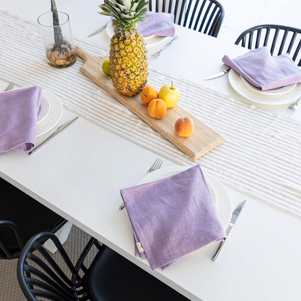 Introducing our light lilac linen napkins set, designed to elevate your dining experience with a touch of warmth and charm. Crafted with care, these napkins are the perfect companions for your culinary adventures.