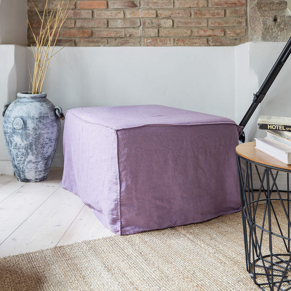 Introducing our new light lilac linen ottoman cover – the ultimate solution for giving your ottoman a fresh look and upgrading your interior effortlessly.