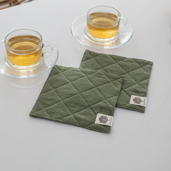 Natural Linen Square Coasters Set