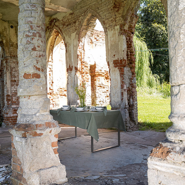 Moss green linen tablecloth would give your dining area a new character and style. Our linen tablecloths are made from the highest quality European linen and are designed for a long lasting.