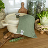 The linen pot holder come in a variety of pastel and rich colours, which are a perfect match for our other home textiles.