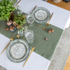 Give your table a touch of distinction and decoration with our moss green linen table runner. Use the table runner on its own or combine it with a linen tablecloth, placemats or napkins.
