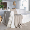 Rustic heavy linen waffle throw crafted from a cozy waffle weave, blanket adds a layer of warmth and style to any bedroom decor.