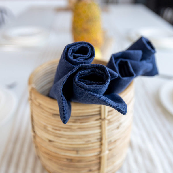 Introducing our navy blue linen napkins set, designed to elevate your dining experience with a touch of warmth and charm. Crafted with care, these napkins are the perfect companions for your culinary adventures.