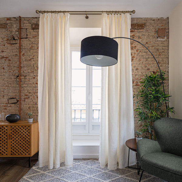 Lined off white linen curtain with lining, designed and made to provide maximum protection from the sun and heat coming through the window. Natural thermoregulatory properties of linen will help you to create comfortable atmosphere at home.