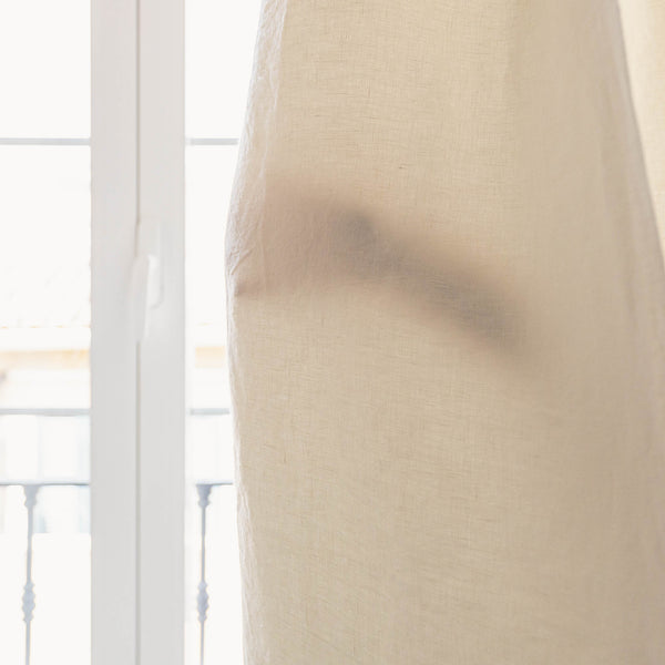 Lined off white linen curtain with lining, designed and made to provide maximum protection from the sun and heat coming through the window. Natural thermoregulatory properties of linen will help you to create comfortable atmosphere at home.