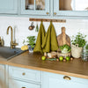 Olive green tea towels made of natural linen are durable, making them the ideal companions for your daily culinary adventures. Carefully crafted, our linen tea towels are not only practical but also add colour and sophistication to your kitchen.