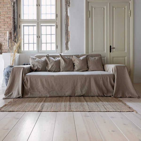 Our heavy rustic unbleached linen couch cover a stylish way to change up the look of the room. If you're a pet owner, rest assured that your beloved companions can enjoy lounging on the couch without causing any damage.