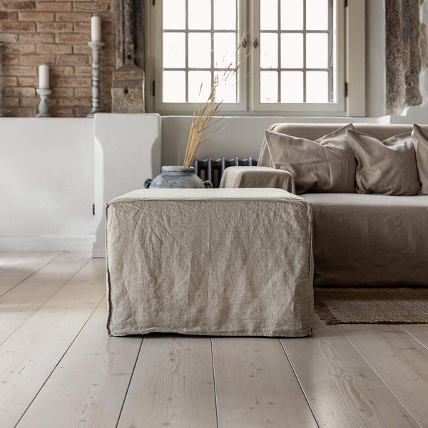 ntroducing our new unbleached natural linen ottoman cover – the ultimate solution for giving your ottoman a fresh look and upgrading your interior effortlessly. Revive your living space with our linen ottoman cover today.