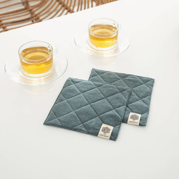 Natural Linen Square Coasters Set