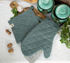 Crafted with care, these teal blue linen oven mitten sets are the perfect companions for your culinary adventures.
