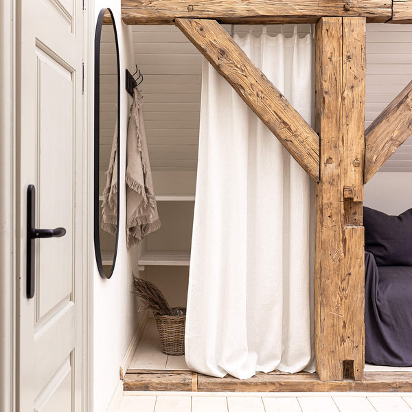 Our tab top Antique white linen curtains are designed and made to give your home unique and timeless charm. We pay special attention to details, all linen curtains are crafted in Lithuania, Europe.