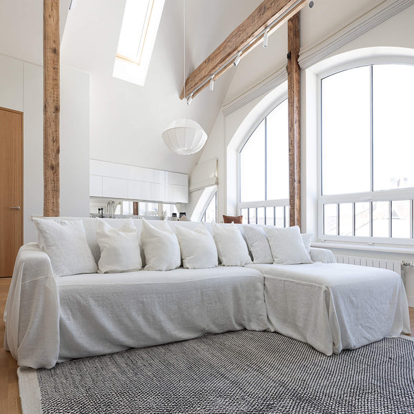 Our Antique White linen couch covers made for sectional sofas to protect your couch from the spots on the daily basis or if you feel that the couch needs a new look in the room.