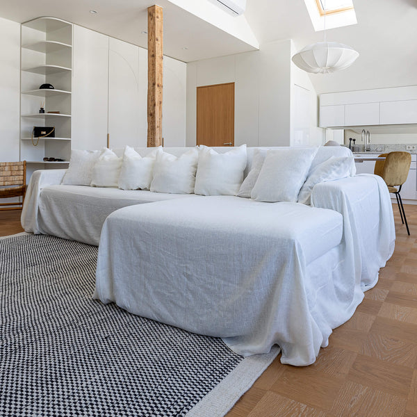 Our Antique White linen couch covers made for sectional sofas to protect your couch from the spots on the daily basis or if you feel that the couch needs a new look in the room.