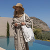 Antique white linen tote bags designed and made for long, comfortable and sustainable use.