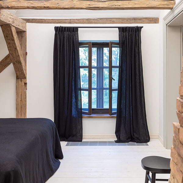 Our black linen curtains are designed and made to give your home unique and timeless charm. Linen curtains would complement interiors from minimalistic, Scandinavian or modern to Mediterranean or classical style.