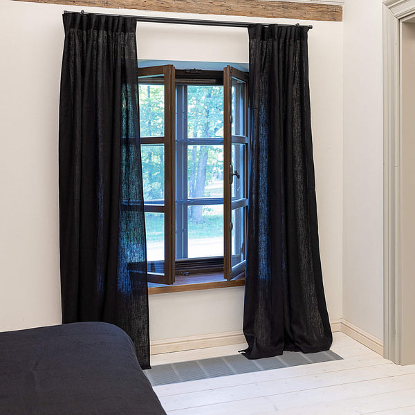 Our black linen curtains are designed and made to give your home unique and timeless charm. Linen curtains would complement interiors from minimalistic, Scandinavian or modern to Mediterranean or classical style.