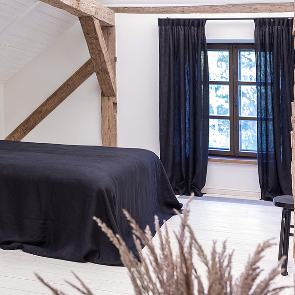 Our black linen curtains are designed and made to give your home unique and timeless charm. Linen curtains would complement interiors from minimalistic, Scandinavian or modern to Mediterranean or classical style.