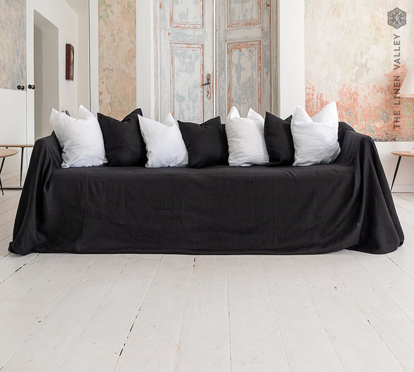Reserved- black linen couch cover- 330x270 cm