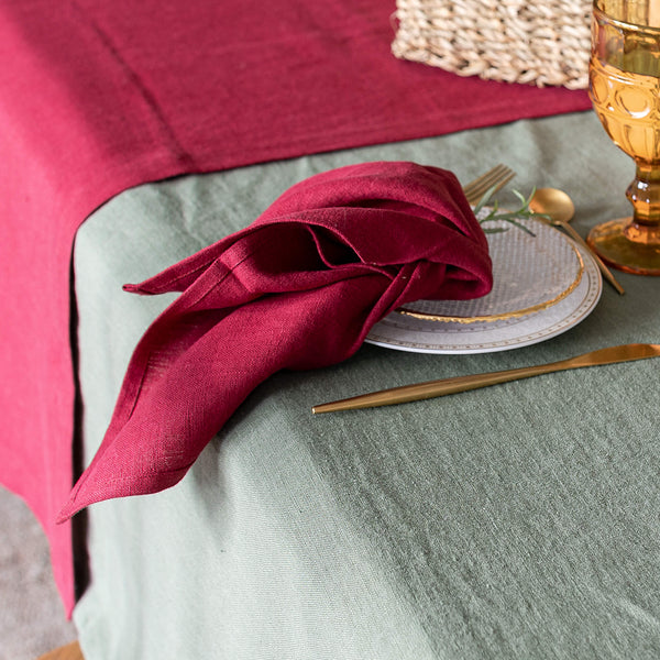 Introducing our burgundy red linen napkins set, designed to elevate your dining experience with a touch of warmth and charm. Crafted with care, these napkins are the perfect companions for your culinary adventures.