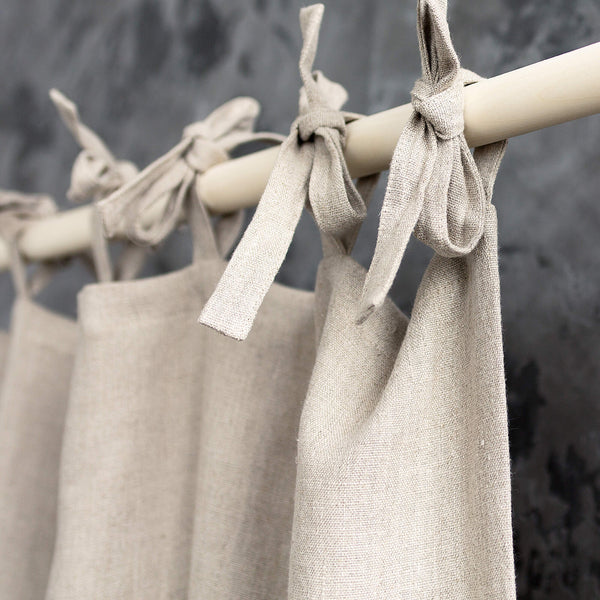 Our tie top rustic linen curtains are designed and made to give your home a unique and timeless charm, and no matter the style of your home, linen can fit into any interior.