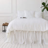 Present our luxurious bright white linen duvet cover set, designed to elevate both the aesthetic appeal and comfort level of your bedroom. Our linen duvet covers are made from a single, wide fabric, eliminating any unsightly seams in the middle.