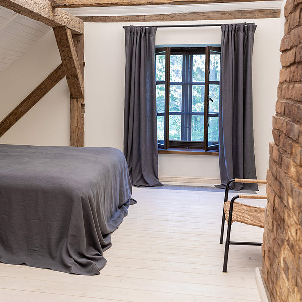 Our charcoal grey linen curtains are designed and made to give your home unique and timeless charm. Linen curtains would complement interiors from minimalistic, Scandinavian or modern to Mediterranean or classical style.