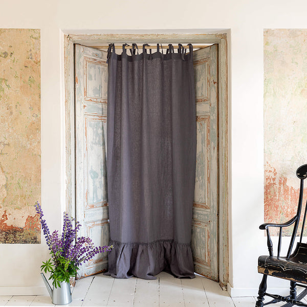 Our tie top charcoal grey linen curtains are designed and made to give your home unique and timeless charm. Linen curtains would complement interiors from minimalistic, Scandinavian or modern to Mediterranean or classical style.