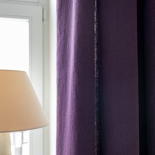 Lined deep purple linen curtains with lining, designed and made to provide maximum protection from the sun and heat coming through the window. The natural thermoregulatory properties of linen will help you to create the most comfortable atmosphere.
