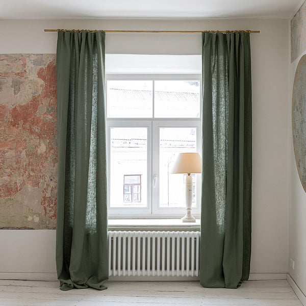 Our moss green linen curtains are designed and made to give your home a unique and timeless charm, and no matter the style of your home, linen can fit into any interior.